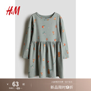 H&M童裝女童連衣裙秋季長(cháng)袖喇叭裙擺公主裙1245392 灰綠色/動(dòng)物 120 60 4-6Y