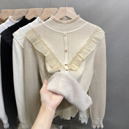 香影芬2025秋冬新款洋氣內搭蕾絲一體絨打底衫保暖半高領(lǐng)毛衣女加絨加厚 卡其色 2XL (建議125-135斤)