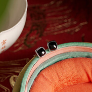 胖東來(lái)同款耳飾天l然黑瑪瑙耳釘女銀小巧精致黑色方形玄 黑瑪瑙小方耳釘 邊框約6.3mm