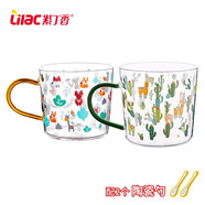 紫丁香（Lilac）紫丁香玻璃杯早餐杯帶把杯子ins風(fēng)可加熱牛奶杯飲料杯帶刻度大容 配勺子動(dòng)物植物600ml0只