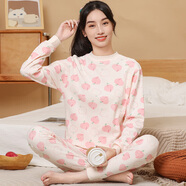 南極人（Nanjiren）采購產(chǎn)品大齡兒童純棉秋季服裝和長(cháng)褲套裝，女孩棉質(zhì)毛衣，貼身內 米白桃子(中領(lǐng)) M 150c 適合身高135-145cm