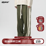 BJHG【2.0】 不計后果春秋環(huán)保麂皮絨串標拼接休閑褲子男潮流直筒長(cháng)褲 軍綠色 M (100-120斤）