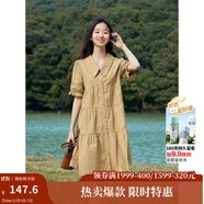 茵曼（INMAN）2025夏女新款田園娃娃裙切爾西領(lǐng)泡泡袖A字連衣裙 深褐色 -18525990 L