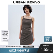 UR2025秋季新款女裝時(shí)尚不對稱(chēng)褶皺收腰吊帶連衣裙UYY750098+ 中灰 M