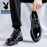 花花公子（PLAYBOY）正品皮鞋秋季2025新款黑色感鞋子男英倫風(fēng)商務(wù)休閑真皮男鞋 黑紅【真皮材質(zhì)】 39