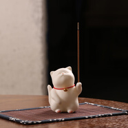 奉?？蓯?ài)小貓香插小香爐陶瓷擺件香座家用室內點(diǎn)線(xiàn)香底座香盤(pán)香托 白色畫(huà)彩可愛(ài)小貓【送線(xiàn)香和竹編墊】