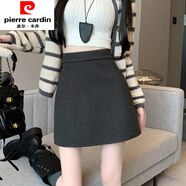 皮爾卡丹（pierre cardin）半身裙秋冬加厚羊毛呢短裙大碼高腰百搭包臀裙梨形身材a字裙褲女 深灰色 M