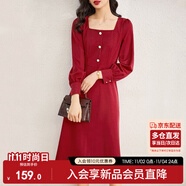 尚都比拉秋季法式連衣裙中長款氣質(zhì)女神范顯瘦小個子裙子 酒紅色 S 