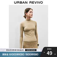 UR秋季新款女裝簡(jiǎn)約百搭休閑立領(lǐng)修身長(cháng)袖T恤UWB440047 綠卡其 S