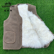 老爺車(chē)羊毛馬甲男女士真皮毛一體坎肩真毛中老年人加厚棉背心保暖馬夾 淺咖長(cháng)羊毛紐扣（內膽可拆卸） 6XL (150-170斤)