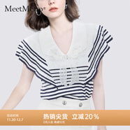 MeetMetro瑪依爾時(shí)尚娃娃領(lǐng)T恤女2025夏季新款撞色條紋甜美 條紋【現貨閃電發(fā)】 L