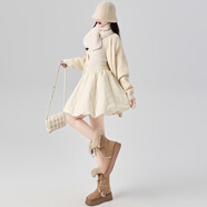 忻縈棉裙冬季加厚夾棉花苞半身裙女冬保暖蓬蓬短裙小個(gè)子高腰遮胯a字 杏色 L