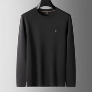 費洛仕含綿羊毛長(cháng)袖T恤男士大碼寬松圓領(lǐng)打底衫胖子大號休閑百搭衛衣潮 19173黑色 2XL (185) 【160-180斤】