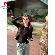 皮爾卡丹秋冬女士圓領(lǐng)針織衫修身長(cháng)袖加厚麻花針織衫配性感辣妹緊身上衣 黑色 2XL