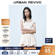 UR2025春季新款女裝撞色蕾絲飄帶U領(lǐng)無(wú)袖修身連衣裙UYY750014 米黃 (偏短) M