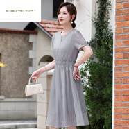 夏典素訂女王（SE.PSTP）連衣裙新款女夏季輕奢感小個(gè)子法式氣質(zhì)收腰顯瘦夏天泡泡裙子 灰色今年流行的輕奢品牌 L 建議90-105斤