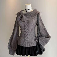 JRET針織衫女韓版甜美可愛(ài)秋冬季套頭兔耳領(lǐng)新款設計上衣氛圍毛衣女 灰色 S 建議70-95斤