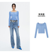 美特斯邦威毛衫女裝春秋季凈色百搭方領(lǐng)羅紋針織開(kāi)衫修身氣質(zhì)上Q 淺淺藍 S 155