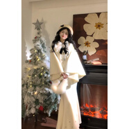 園翌留洋富家千金毛呢外套女秋冬感穿搭日系甜美公主斗篷呢子大衣 米白色 斗篷外套 M