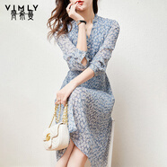 梵希蔓輕奢法式連衣裙顯瘦遮肉減齡春秋女裝氣質(zhì)輕熟風(fēng)碎花裙 F6729 藍(lán)花色 M