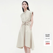 edition立領(lǐng)連衣裙女夏新款設計感小眾金屬扣收腰匹馬棉裙子 海貝色 XS 155