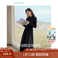 茵曼（INMAN）2025秋冬女裝新款燈芯絨連衣裙新品長(zhǎng)袖休閑針織禮服中長(zhǎng)裙子 午夜黑-18348357H1 S
