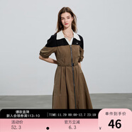 伊布都（ibudu）三彩ibudu2025夏季新款撞色翻領(lǐng)收腰A字連衣裙短裙Polo裙女 咖黑 S 155/80A