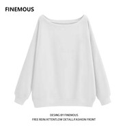 菲妮茉淑（FEINIMOSHU）小紅書(shū)美式覆古假兩件斜肩衛(wèi)衣女秋季新款學(xué)院風(fēng)拼接撞色寬松 白色[純色]無(wú)肩帶 均碼 M