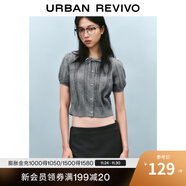 UR2025春季新款女裝蝴蝶結肌理感系帶短袖針織衫UYY950033 冷灰 M