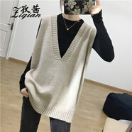 孜茜 秋冬新款羊毛馬甲女V領(lǐng)中長(cháng)款無(wú)袖毛衣外搭針織毛背心坎肩 米色 L