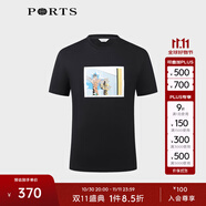 PORTS寶姿男裝春季休閑楓葉印花短袖T恤男MM8N120MCC058 黑色 XL
