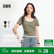 森馬（Semir）短袖t恤女短款假兩件百搭上衣25夏裝顯瘦U領(lǐng)套頭衫109325100015