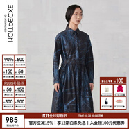 例外（EXCEPTION）新中式女裝春秋原創(chuàng)文藝氣質(zhì)印花長裙純棉舒適長袖連衣裙 黑色/99 M