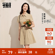 森馬（Semir）連衣裙女商場同款收腰襯衫裙復(fù)古2024夏季美拉德純色短裙 淺駝50006 M