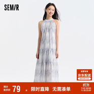 森馬觀園吉聯(lián)名連衣裙女肌理國(guó)風(fēng)夏收腰寬松掛脖長(zhǎng)裙109324114021