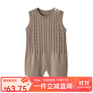 Auro Mesa韓式嬰兒背帶褲春秋男女寶寶針織連體褲新生兒哈衣爬服純棉0-1歲 無(wú)袖連體衣 80cm