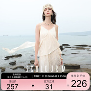 三彩2025夏季新款假兩件吊帶裙網(wǎng)紗拼接A字長(cháng)裙度假風(fēng)M