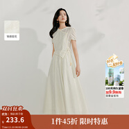 茵曼（INMAN）溫柔風(fēng)皺感提花連衣裙2025夏季女裝新品設(shè)計感綁帶收腰裙子  米杏 S