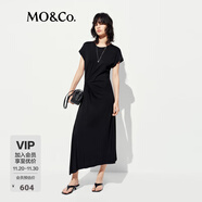 MO&Co.連衣裙夏含莫代爾彈力小黑裙收褶開(kāi)叉長(cháng)款MBE2DRST10 黑色 L /170