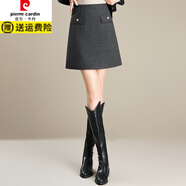 皮爾卡丹（pierre cardin）時(shí)尚毛呢裙2025年秋冬季新款短裙氣質(zhì)優(yōu)雅厚款高腰A字半身裙 灰色 M