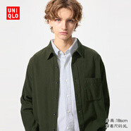 優(yōu)衣庫男女裝法蘭絨襯衫長袖襯衣純棉薄外套25新款478118 480773 478118/59墨綠色 L
