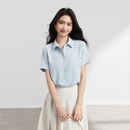 伯德小姐藍色雪紡短袖襯衫女小個(gè)子穿搭職業(yè)上衣考公面試正裝襯衣