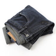 高級磨毛九分牛仔褲男款秋冬深色修身小腳褲潮高端抓毛薄絨男褲 深藍色九分褲 28