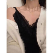 兔嵐毛毛吊帶背心女子秋冬毛皮內層加厚保暖針織底褲法國蕾絲v 黑色常規 S