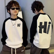 男童長(cháng)袖T恤2025春秋裝新款兒童拼接打底衫中大童插肩上衣洋氣潮 杏色【HI】 150