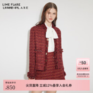 LIME FLARE【尖貨補單】萊茵福萊爾2024年春款法式格紋小香風(fēng)短外套小立領(lǐng) 辣椒紅色短外套 155/76A/S