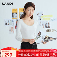 藍地（LANDI）白色釘珠裝飾大U型領(lǐng)修身套頭針織衫女七分袖小衫春新品 白色 白色 XL
