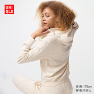 優(yōu)衣庫女裝可機洗紐花針織連帽套頭衫/25秋冬新款478871 01 乳白色 XS /150/76