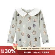 Milkbarn兒童長(cháng)袖T恤寶寶春秋純棉上衣女童打底外出童裝 淺灘貝殼 73 cm