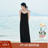 茵曼（INMAN）波西米亞吊帶油畫連衣裙女2025夏季新款度假裙子 黑色 XL